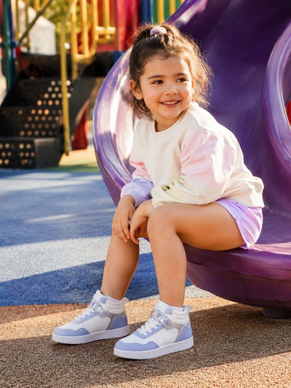 LUCKY STEP Girl's Glitter Sneakers Slip On Hook and Loops Sz 10 Lilac
